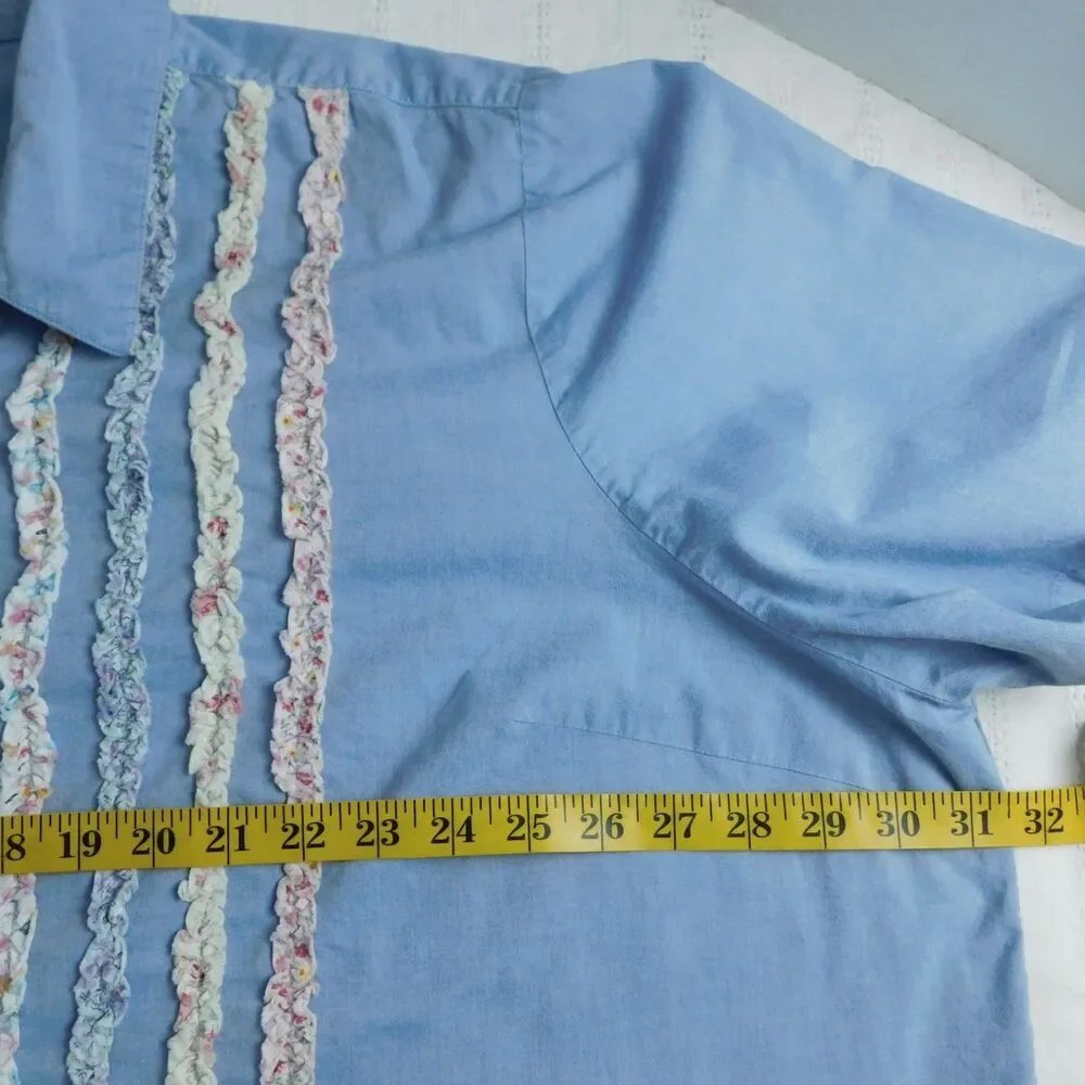 Liz & Me Blouse Shirt Button Up Blue Cotton Embellished Short Sleeve 3XL 26/28 ! - Picture 7 of 12